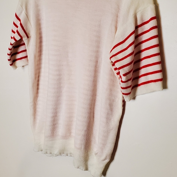 (Red &) White Stripes Red and White Striped Short Sleeve Knit Sweater Shirt - Picture 9 of 14